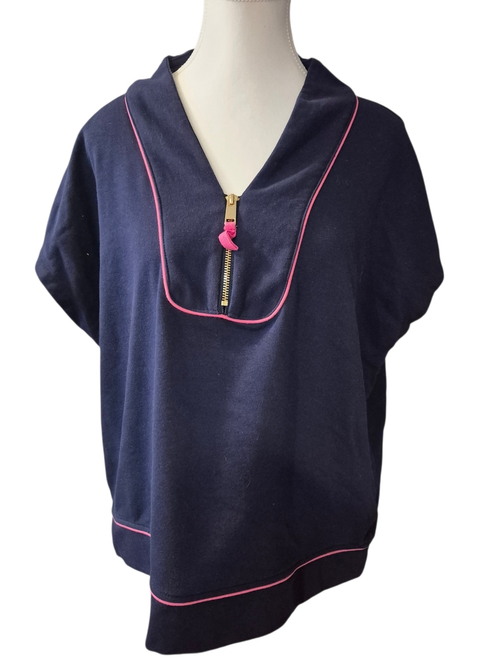 crown & ivy Navy Top with Pink Trim